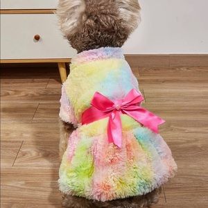 Tie dye fluffy dog dress with bow